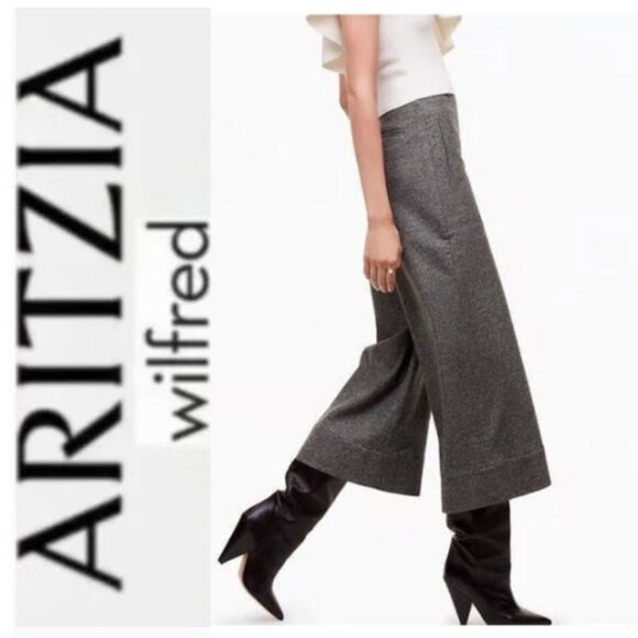 Wilfred Charcoal Wool and Cashmere Wide-Leg Pants Size 6, High-Waisted - Picture 1 of 16